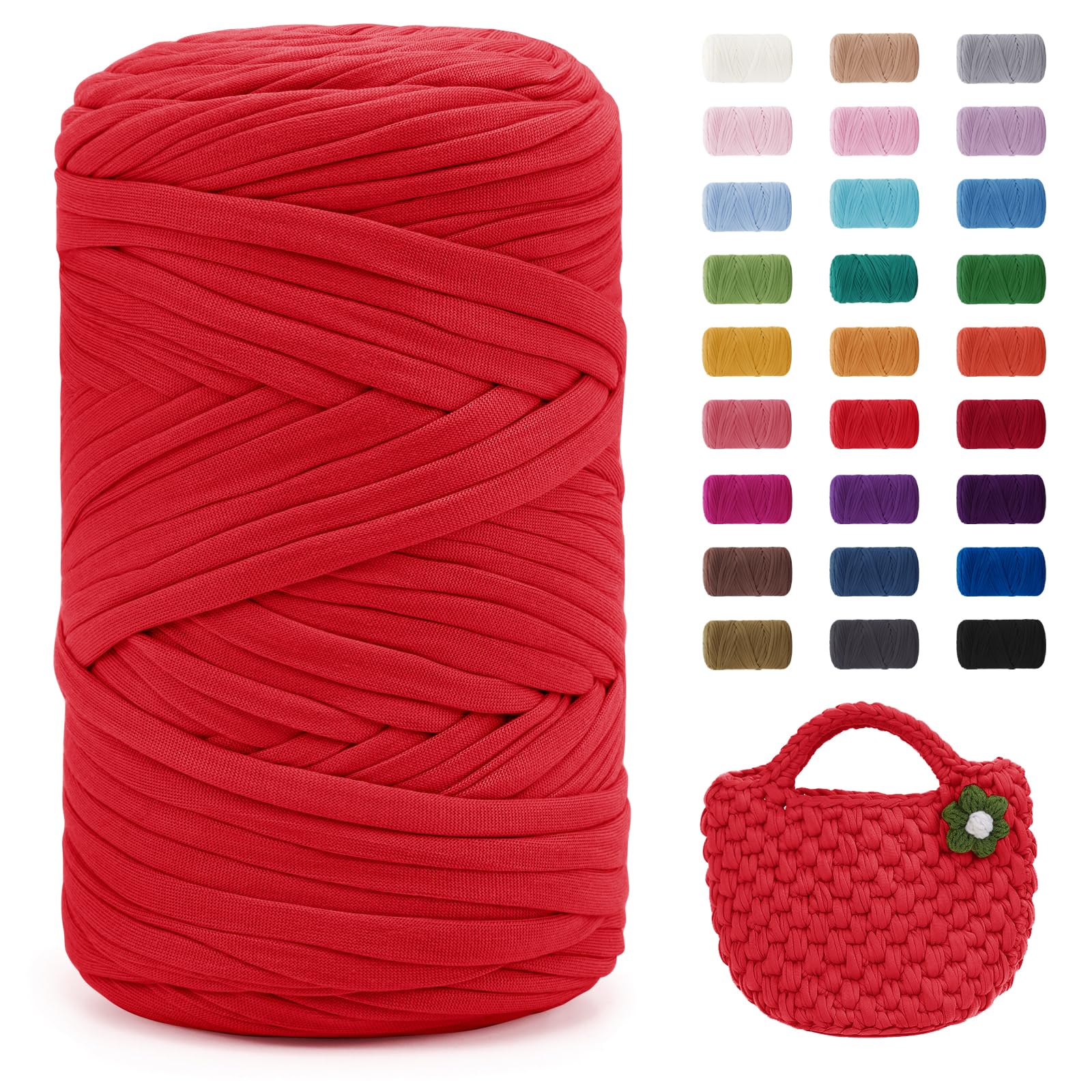 Uiopa Red T-Shirt Yarn, 400g/120m Elastic Fabric Crochet Cloth T Shirt Yarn, Chunky Hand Knitting Polyester Ribbon for Crocheting Bags/Baskets/Rugs, Home Decor, DIY Crafts