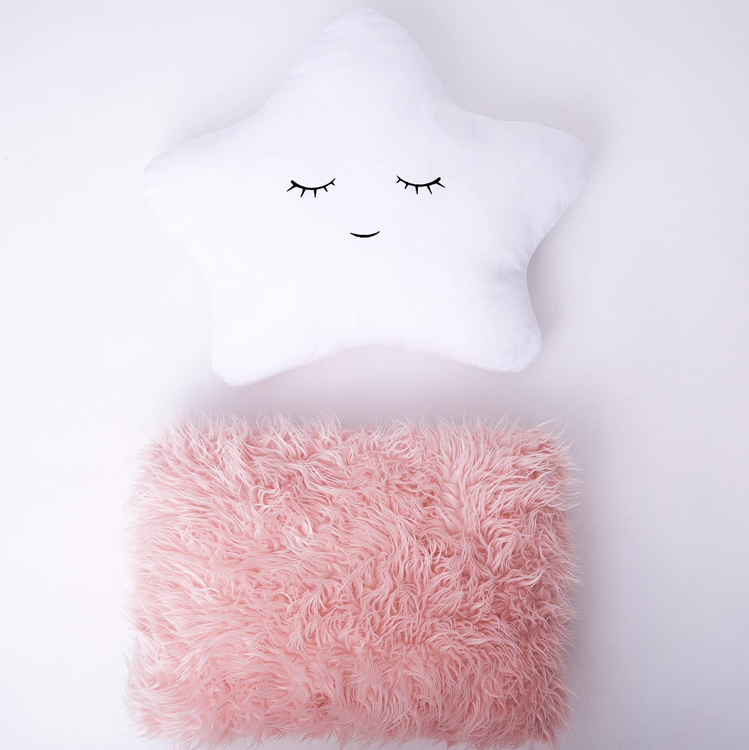 Perfectto Design Set Of 2 Kids Decorative Pillows - White Princess & Pink Faux Fur Throw Pillows (17x13 In) - View #2
