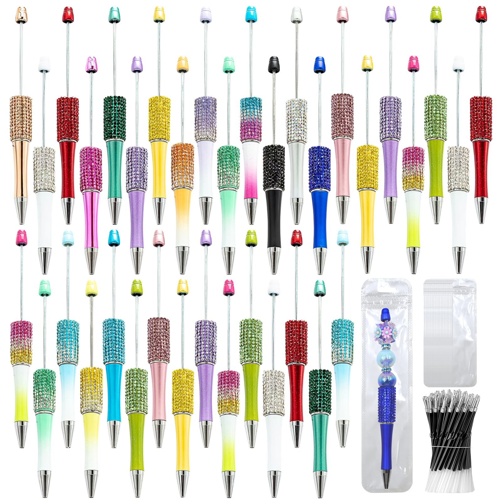 Photo 1 of DASTTUIS 75 Pcs DIY Diamond Beadable Pen Kit - 25 Plastic Rhinestone Beaded Pens Bulk with Refills & Bags - Fancy Cute Glitter Pens for Crafting, Students & Teachers – School Supplies, Office Item