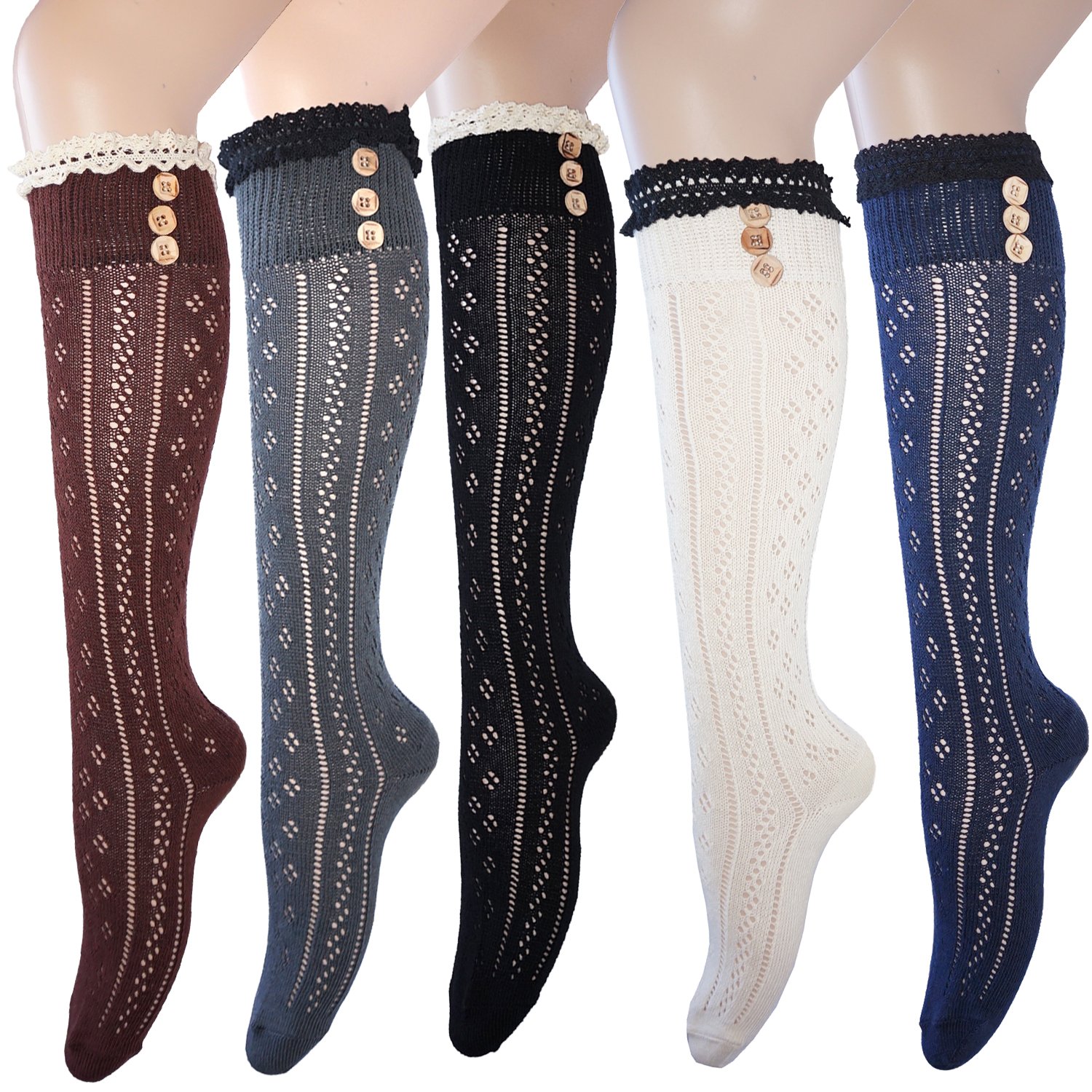 Calzini Con Volant In Pizzo - 3 Paia Bianco, Nero E Beige Per Look Femminile E Romantico - Foto 11