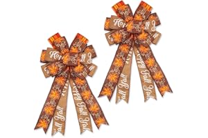 MONTEKIN Large Fall Bows for Wreath 20x11 Inch, 2 Pack Pre-Tied Thanksgiving Wired Ribbon, Decorative Autumn Tree Topper Bow for Front Door Indoor Outdoor Harvest Decorations (Flaxen, Maple)
