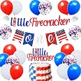 Bomiloho Little Firecracker Birthday Banner - Gold & Red Glittery Party Decor