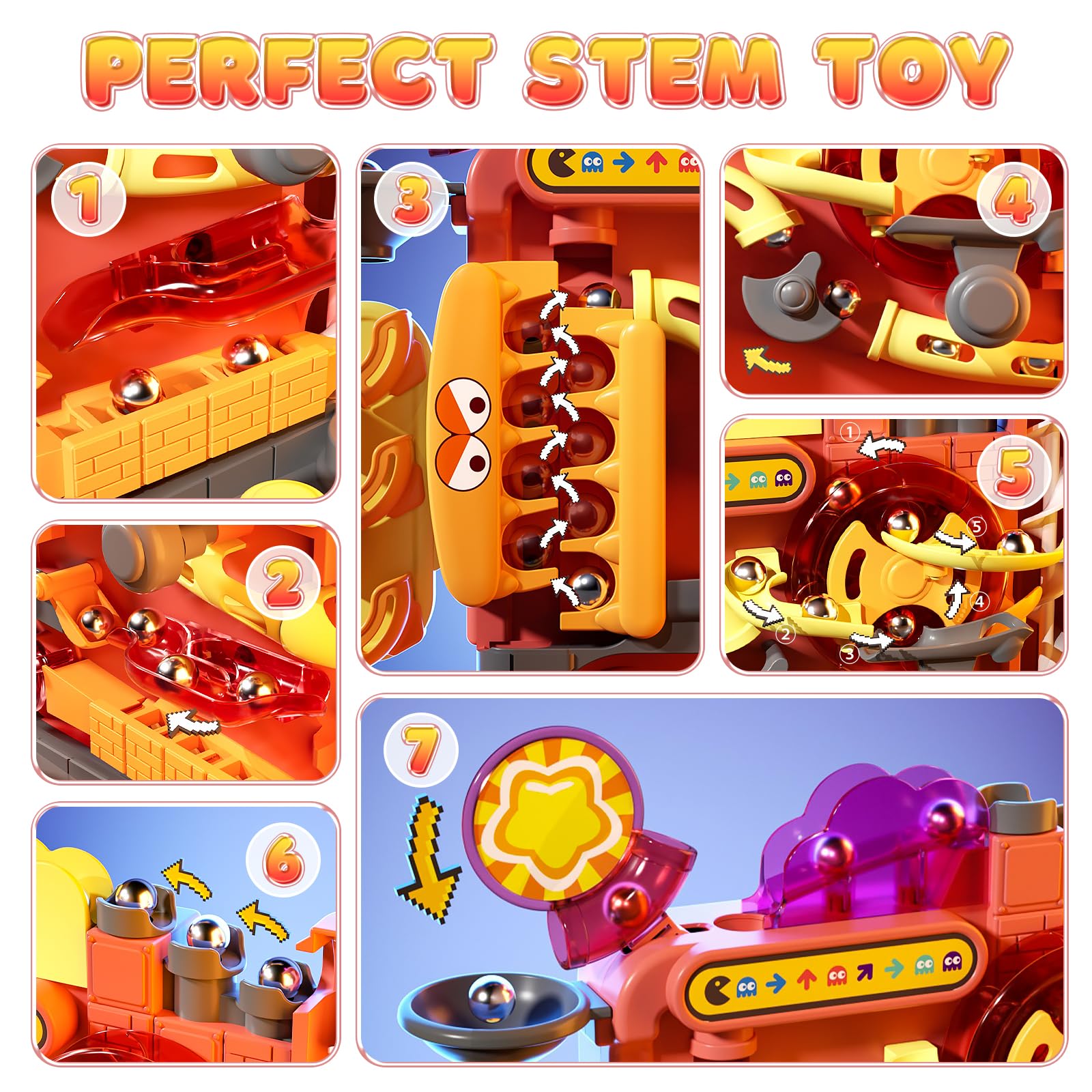 pamexin Marble Maze Challenge Toy for Kids Ages 5+, Marble Run Puzzle with 3 Control Levers, 7 Difficulty Levels & 6 Steel Balls Educational STEM Gift for Boys & Girls