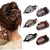 ACECHA 6 Pack Flat Hair Claw Clips for Women Thick & Thin Hair, Large Nonslip Hair Grip Hairclips Accessories Suitable for Driving Lying Down (Leopard)