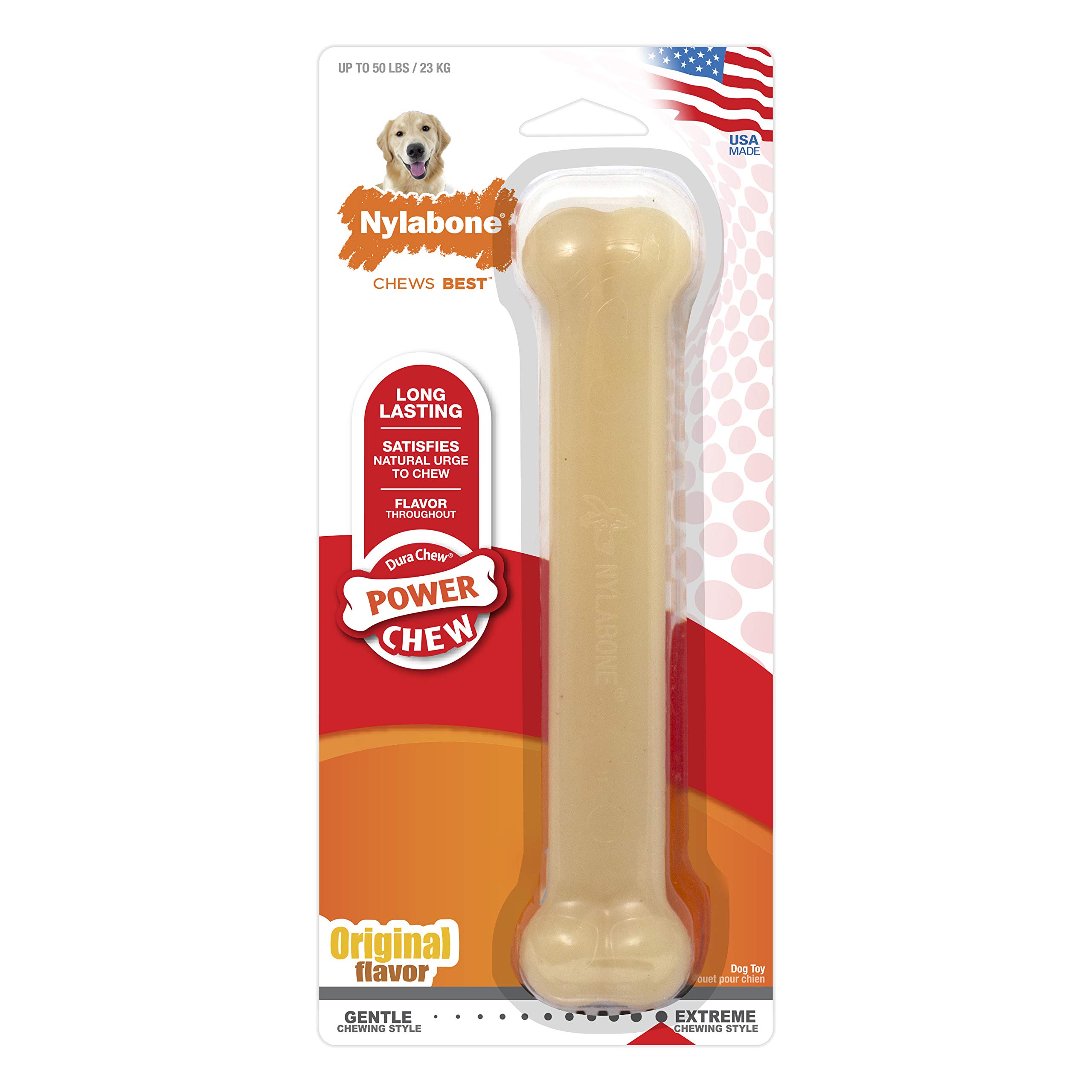 Nylabone Power Chew Flavored Durable Chew Toy for Dogs - Dog Toys for Aggressive Chewers - Tough & Durable Dog Bones for Large Dogs - Original Flavor Large/Giant