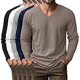 August Alley 5 Pack Men's Long Sleeves Shirts V Neck Raglan Curved Hem Plain Basic Tee Fall Tops Multipack