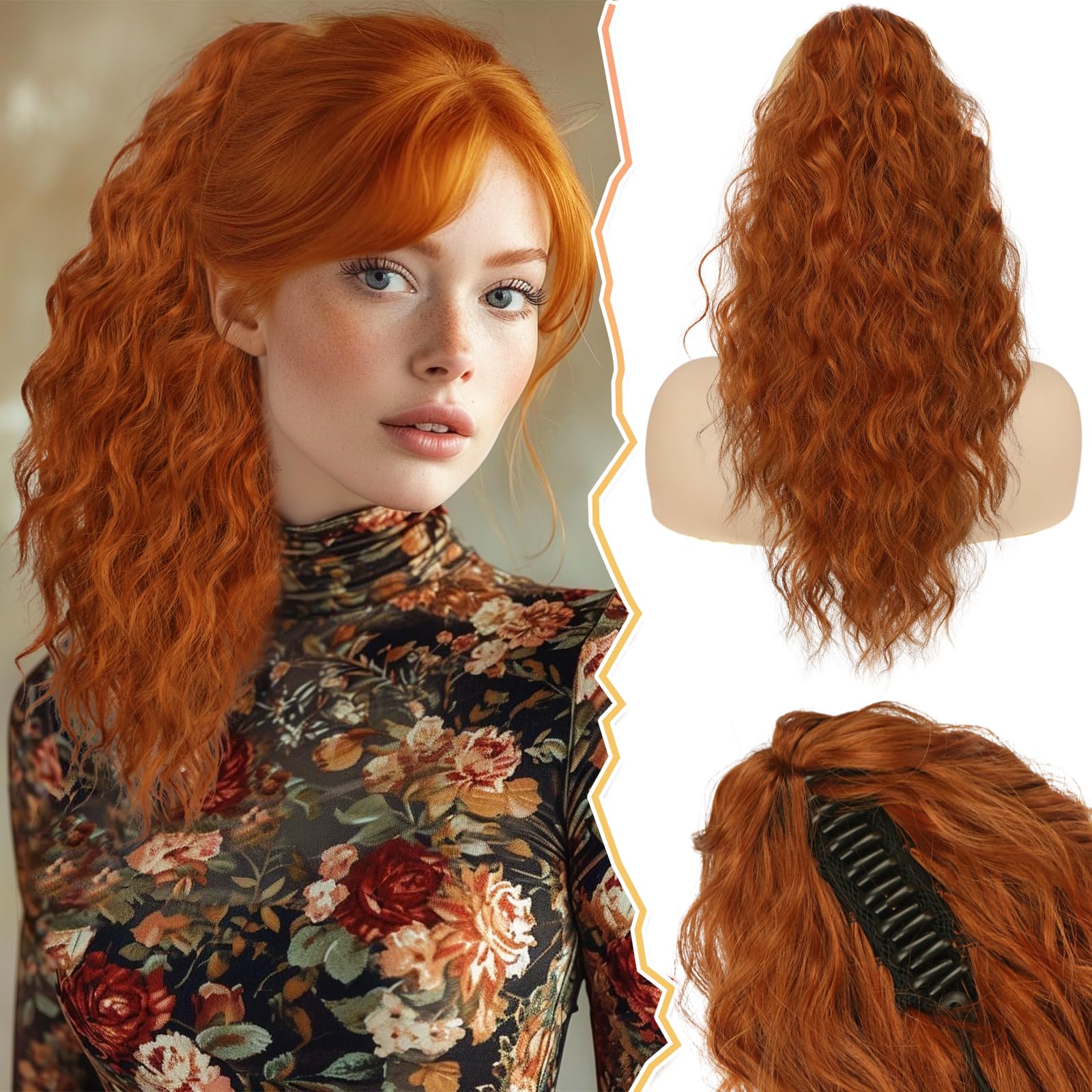 Photo 1 of BARSDAR Copper Ponytail Extension - 18 Inch Claw Clip Ponytail Extensions for Women - Curly Wavy Multi Layered Synthetic Fake Clip in Pony Tails Hairpieces Daily Party - Ginger Copper