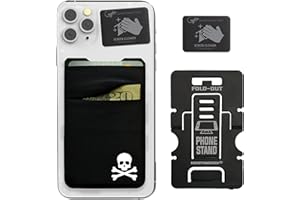 Gecko Travel Tech Double Pocket - Adhesive Card Holder - Cell Phone Pouch - Stick on Spandex Pocket - Carry Credit Cards and Cash - Skull