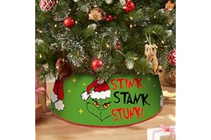 Auirre Green Christmas Tree Skirt Collar, Stink Stank Stunk Mini Fabric Tree Ring 22 Inch Diameter for Small Xmas Tree 3-6 Ft, Funny Miniature Tree Stand Cover Tiny Home Holiday Party Decoration
