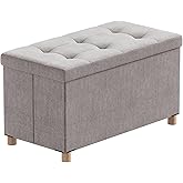 BRIAN & DANY 30 Inches Folding Storage Ottoman Bench, Ottoman with Storage Bench for Bedroom, Living Room, Entryway, Foot Rest with Legs, Light Gray
