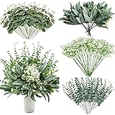 QGHPY 120 Pcs 4 Kinds Mixed Eucalyptus Greenery Stems,Artificial Babys Breath Flowers Bulk and Greenery Stems for Wedding, DIY Floral Arrangements and Home Decor