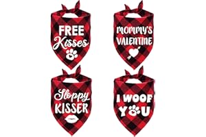 STMK 4 Pack Valentine's Day Dog Bandanas, Valentine's Day Plaid Dog Puppy Bandana for Dog Puppy Valentine's Day Wedding Holiday Party Decorations (Valentine's Day Style)