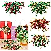 48 Pcs Christmas Curly Bows Self-Adhesive Xmas Bows Gold Red Green Holiday Gift Wrap Accessory for Wine Bottles, Birthday Treat Bag &Party Favors Decorations