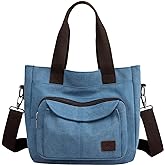 ZHIERNA Women's Canvas Tote Purse Casual Shoulder Crossbody Bags Small Handbag, Multi-pocket Top Handle Work Bag