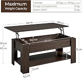 Yaheetech Lift Up Coffee Table Espresso with Hidden Storage Drawer Open Shelf view 3