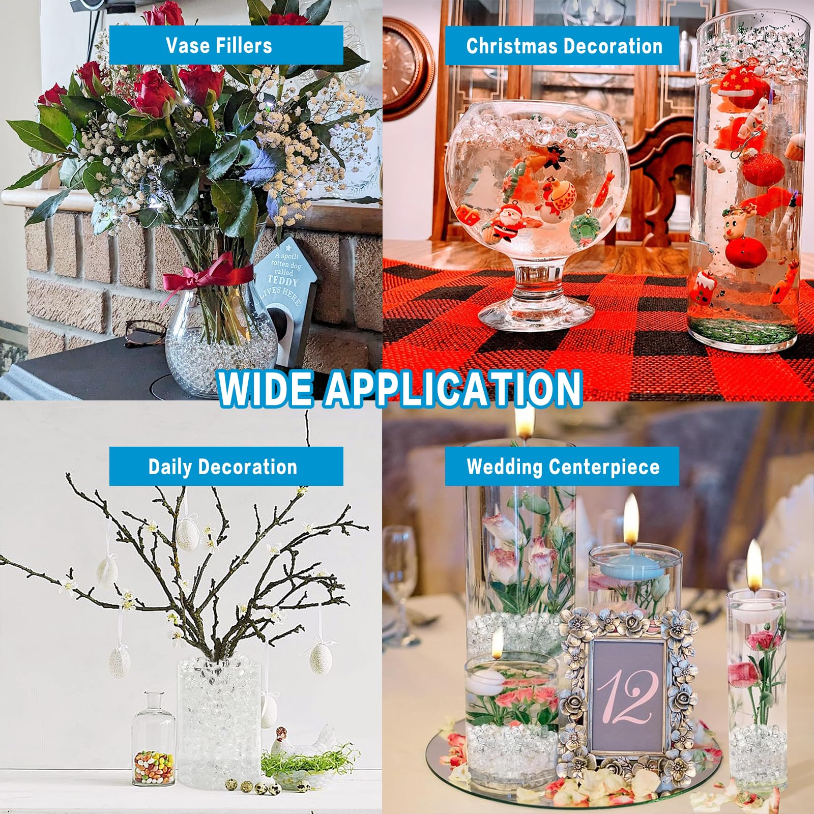160,000 Clear Water Gel Beads for Centerpieces, Tansparent Vase Filler for Floating Candle, Christmas Decoration, Wedding Centerpiece, Floral Decorations, Soilless Planting