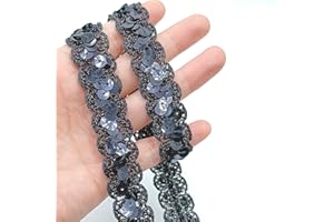 YOOGCORETT 7 Yards Black Sequin Ribbon Lace Trim Glitter Metallic Flat Sequin for Sewing Dress Costume Embellishments Headband and Crafts Sequin - Width 23mm (Inelastic)