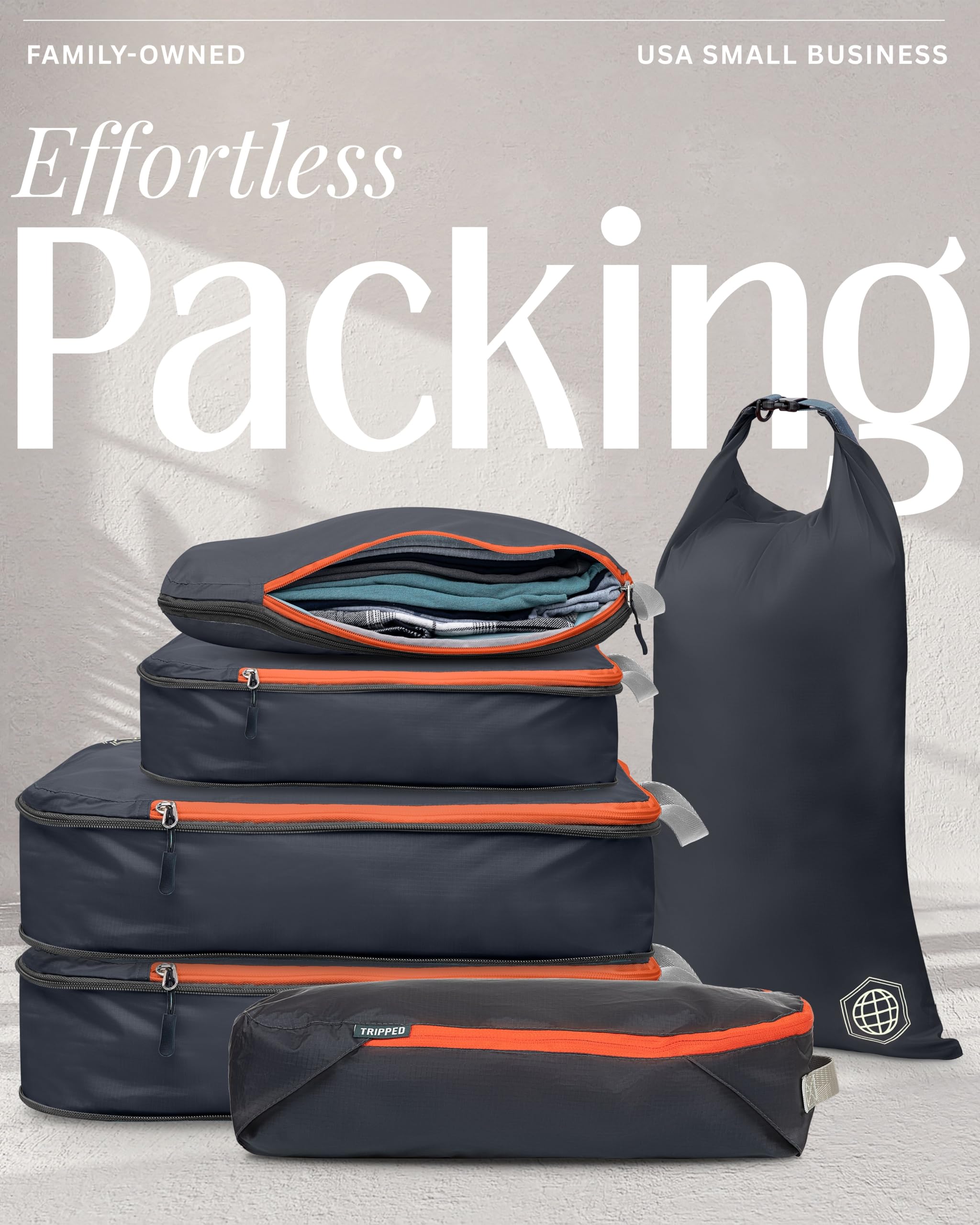 TRIPPED Travel Gear Compression Packing Cubes Set for Travel - Lightweight, Durable Clothes Organizer for Carry-On Luggage and Suitcases by TRIPPED Travel Gear