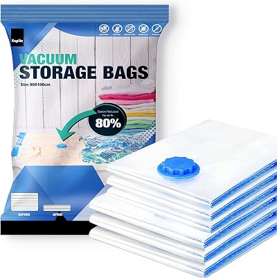 KEPLIN Vacuum Storage Bags 6 Pack XL 80x100 cm Double Zip Valve Space Saver