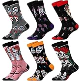 Cozypower 6 Pairs Novelty Sugar Skull Socks for Women Men Funny Skeleton Crew Socks Crazy Fun Colorful Calavera Christmas Gifts for Sugar Skull Lover