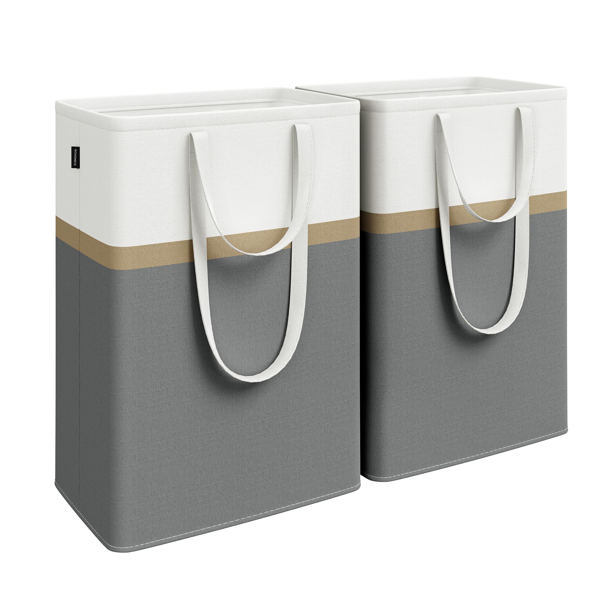 SONGMICS Set of 2 laundry basket, 75 L Washing Basket, Laundry Bag Hamper with Short and Long Handles, Easy to Transport and Clean, Freestanding, for Bedroom, Bathroom, Slate Grey LCB208G01