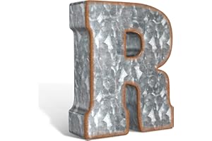 CraftyCrocodile 7" Galvanized Metal Letters for Wall Decor - 3D Letter R for Hanging & Free Standing - Decorative Rustic Alphabet Letters for the Living Room, Bedroom, Kitchen