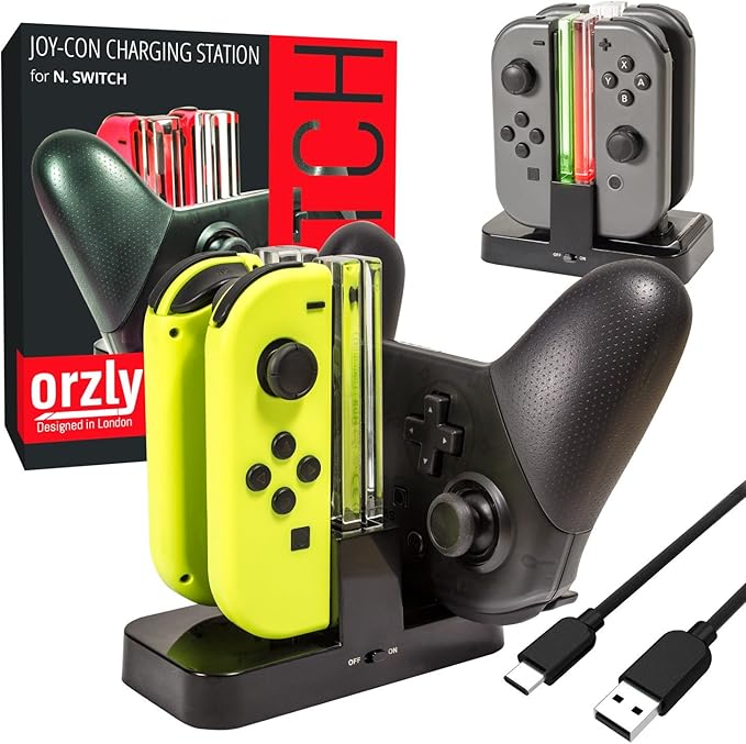 Orzly Nintendo Switch Joy Con Charging Dock Pro Controller Charging Station Charge Stand Becomes Charger For Upto 4 Joycons Or Nintendo Switch Pro Controller Usb Power Type C Cable Included Amazon Co Uk