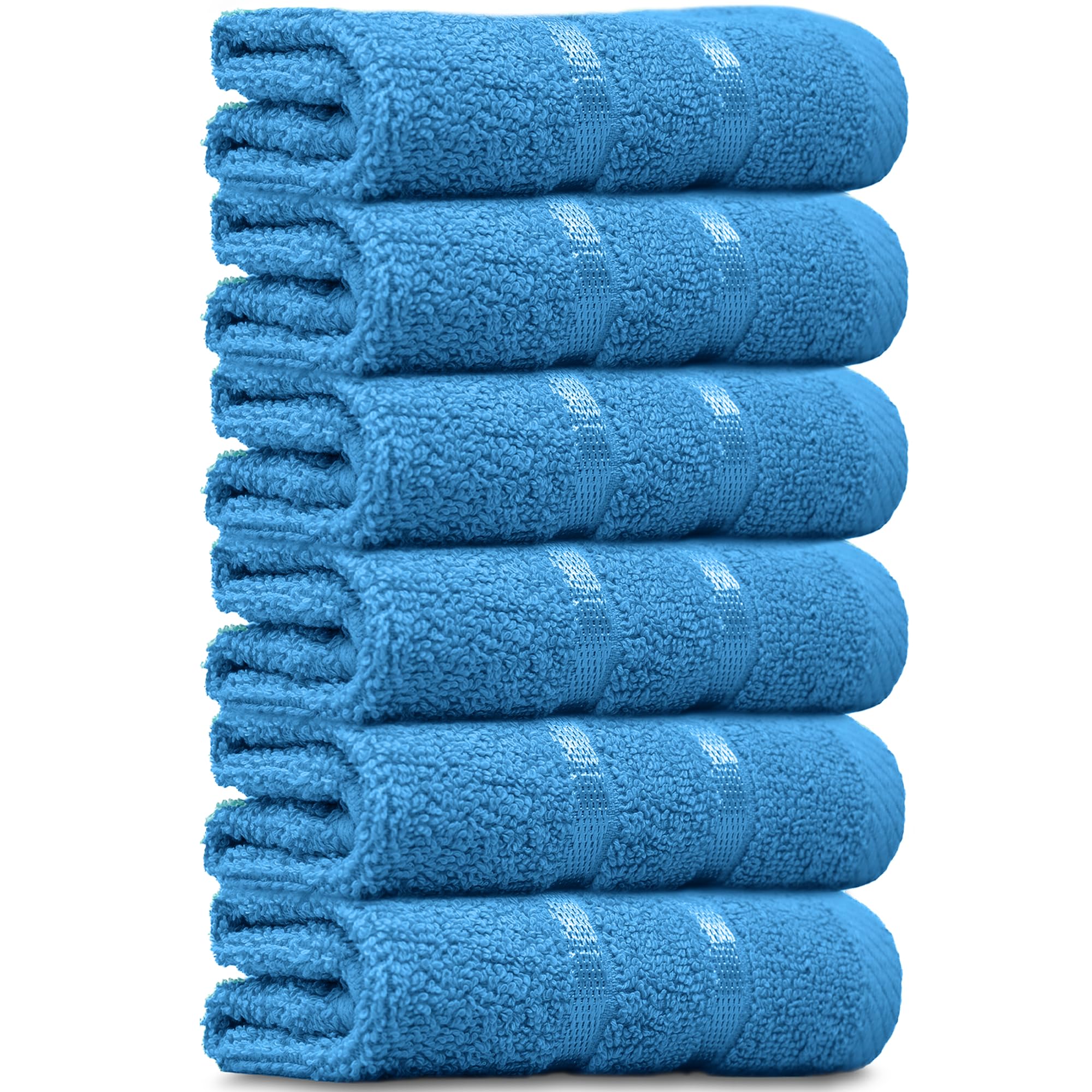 Towelogy® Luxury Egyptian Cotton Face Cloth Flannel Fingertip Towels Set 500 GSM Supersoft and Highly Absorbent Washcloths 30x30 cm (Pack 6, Teal Blue)