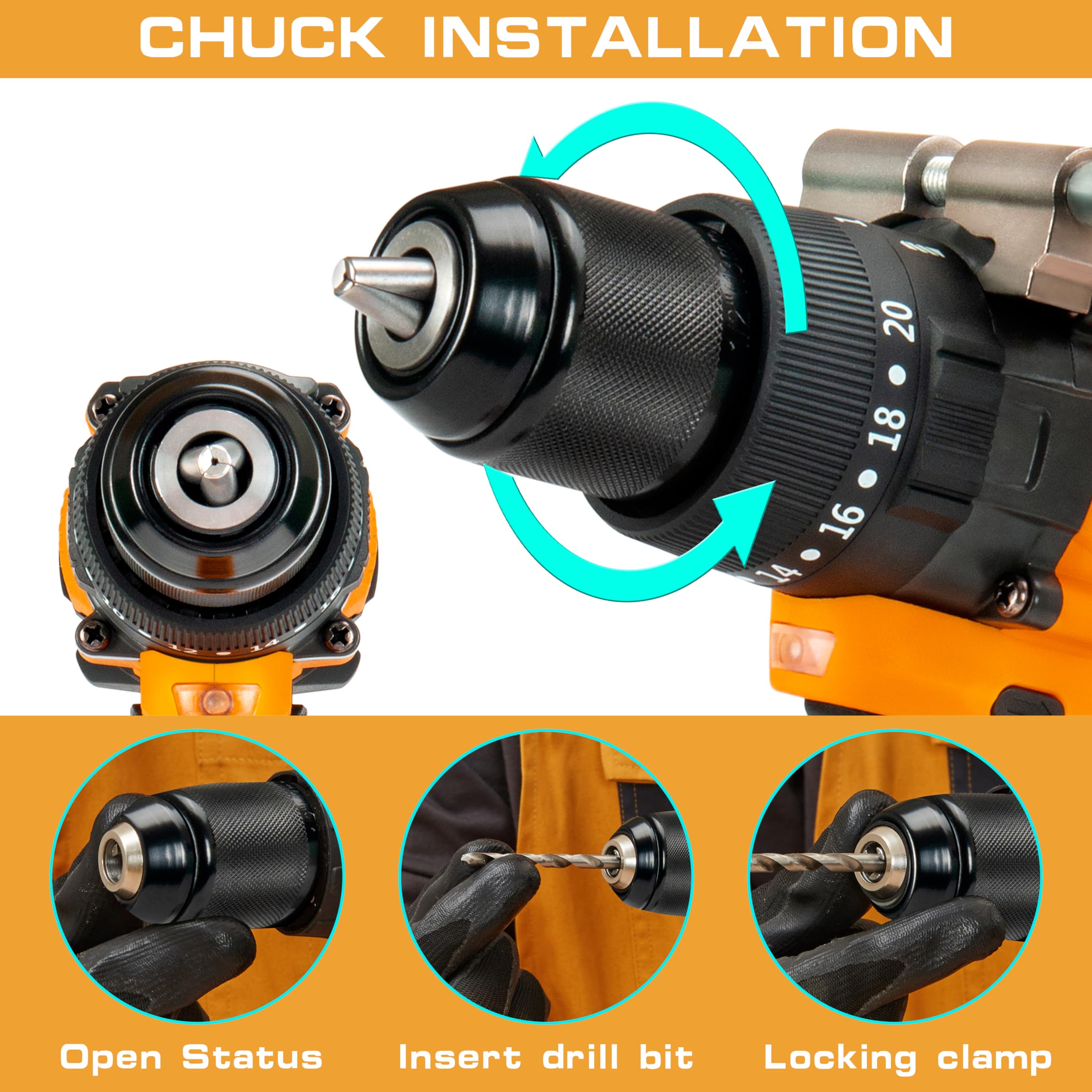 Nichilas Cordless Drill Compatible with DEWALT 20V MAX Battery, Impact Driver Variable Speed 150Nm Brushless Motor for Professional Worker (Battery Not Included)