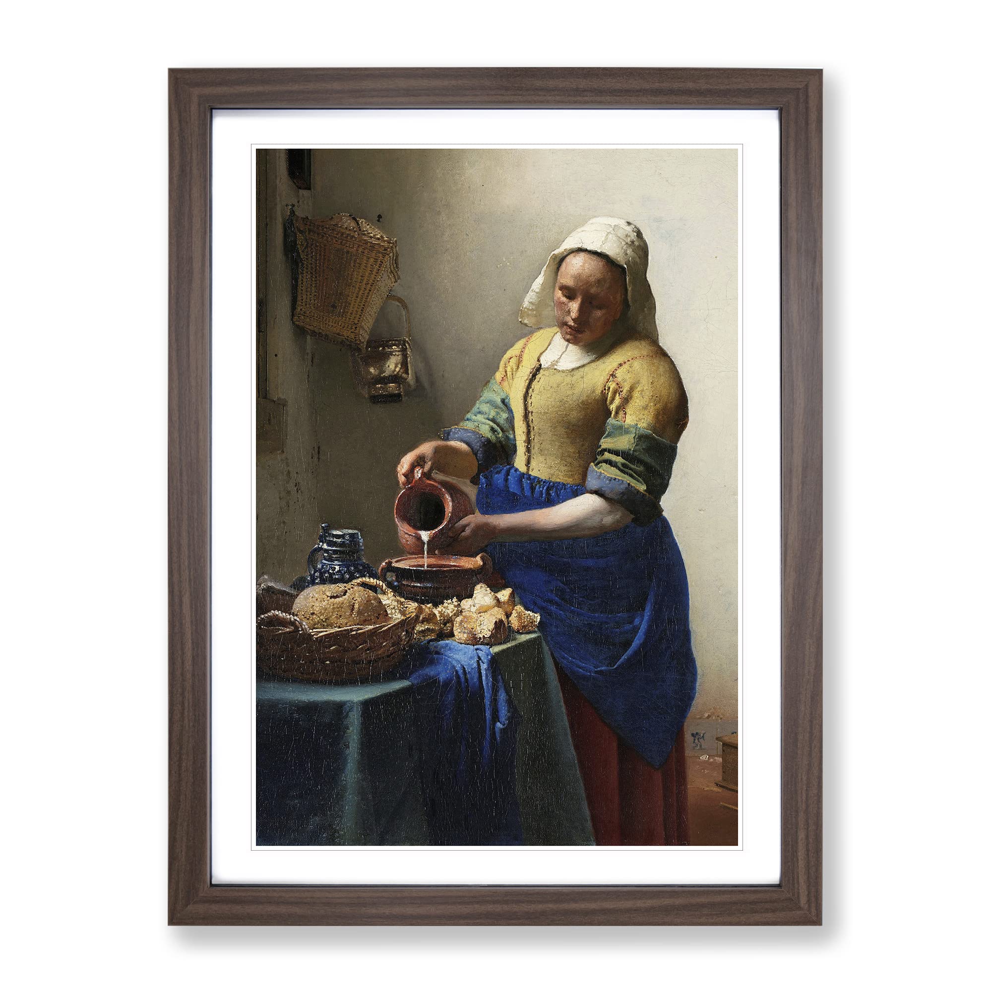 The Milkmaid By Johannes Vermeer Classic Painting Framed Wall Art Print, Ready to Hang Picture for Living Room Bedroom Home Office Décor, Walnut A3 (34 x 46 cm)