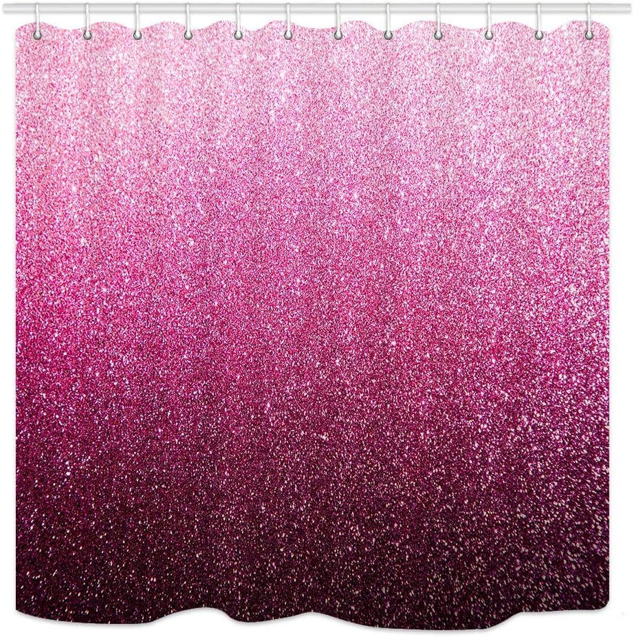JOOCAR Bathroom Decorative, Pink Glitter Texture Valentines Day Festival, Waterproof Polyester Fabric Shower Curtain with 12 Hooks Siza: 60x72 Inch