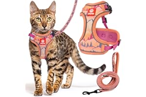 Petgrove Cat Harness and Leash Set for Walking, Escape Proof Vest Harnesses for Cats, Breathable Mesh with Reflective Strips - (Sienna Mountains), XX-Small