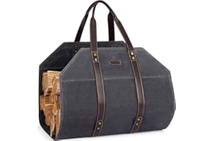 INNO STAGE Log Carrier|Waxed Canvas Log Holder|Firewood Carrier Tote Bag|Fireplace Wood Stove Accessories-Grey