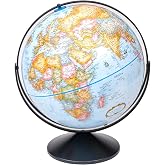 Replogle Eureka 16 inch desktop globe with up to date blue raised relief map and full swing gyromatic assembly. The beautiful blue ocean product has vast amounts of up-to-date information will pique the interest of any geographical connoisseur of all ages. This sturdy globe features over 4000 place names and political boundaries.