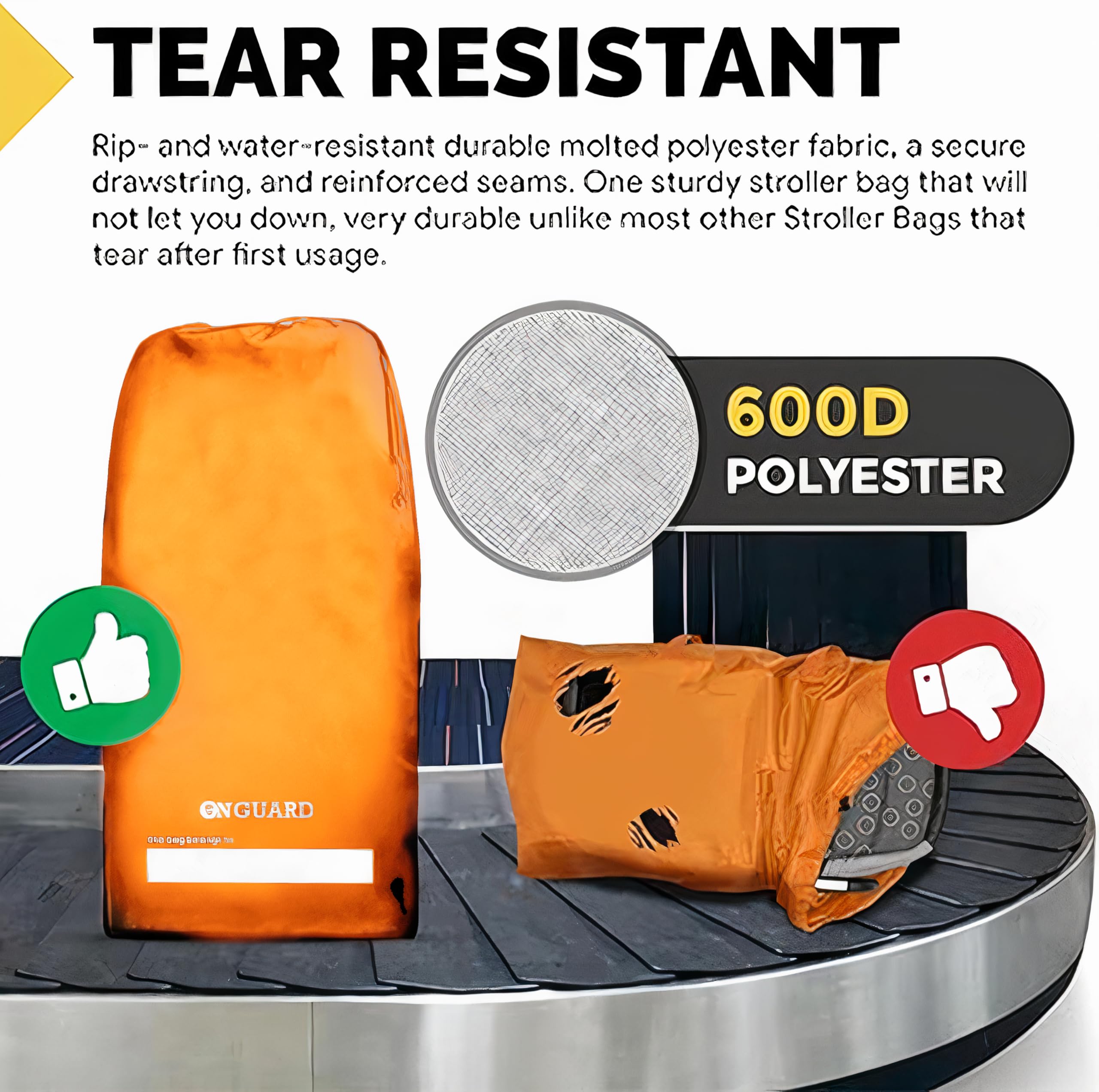 ONGUARD Waterproof Single and Double Stroller Bag for Airplane - Travel Stroller Cover for Air Travel and Storage - Gate Check Bag Backpack- Baby Airplane Essentials - Orange