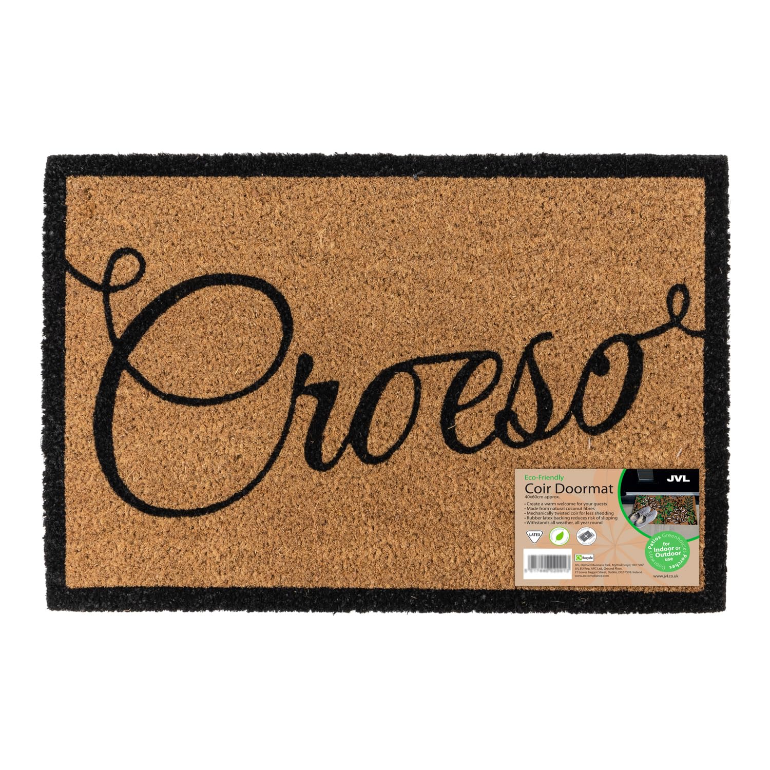 JVL Eco-Friendly Latex Backed Coir Entrance Doormat, 40x60cm - Croeso