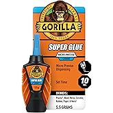 Gorilla Micro Precise Super Glue, Clear, 5.5 g, All Purpose | Fast Setting Formula, Bonds Glass, Plastic, Wood, and Metal, Ideal for Projects and Repairs