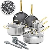 GreenPan Hybrid 13 Piece Nonstick Stainless Steel Cookware Set, APEX Tri-Ply Thermobond PFAS-Free Ceramic Pots & Pans, Induction & All Cooktop Compatible, Oven Temp to 850°F, Dishwasher Safe, Gold