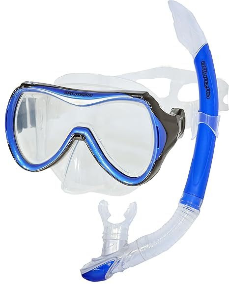 AQUAZON CAPRI Hochwertiges Schnorchelset, Tauchset, Schwimmset, Schnorchelbrille mit Tempered Glas, Schnorchel mit Semi Dry t