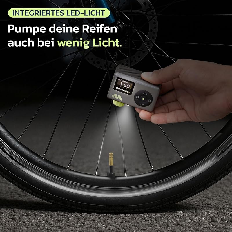 Mini Fahrradpumpe, 50 Sek, Presta Schrader, LED, 8.3 BAR