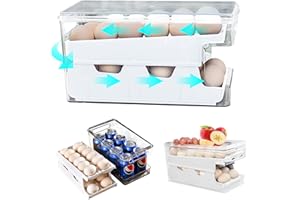VIRMATE Rolling Egg Holder for Fridge, 24 Count Egg Dispenser for Refrigerator, Automatic Egg Storage Container Organizer for Fridge Refrigerator, Kitchen Pantry Organization, White