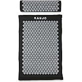 Kanjo Acupressure Mat and Pillow Set for Back Pain Relief & Neck Pain Relief, with Pressure Points for Muscle Pain Relief with Travel Bag - Black XL