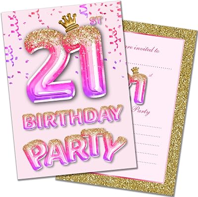 Olivia Samuel 20 Pack 21st Birthday Invitations Pink Gold Glitter Effect