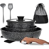 MAISON ARTS 10 Pcs Detachable Handle Induction Pots and Pans Set Non Stick | PFOA &amp; PFAS-Free, Stackable RV Cookware Set for Camper with Removable Handle, Compatible with Electric, Gas, and Induction
