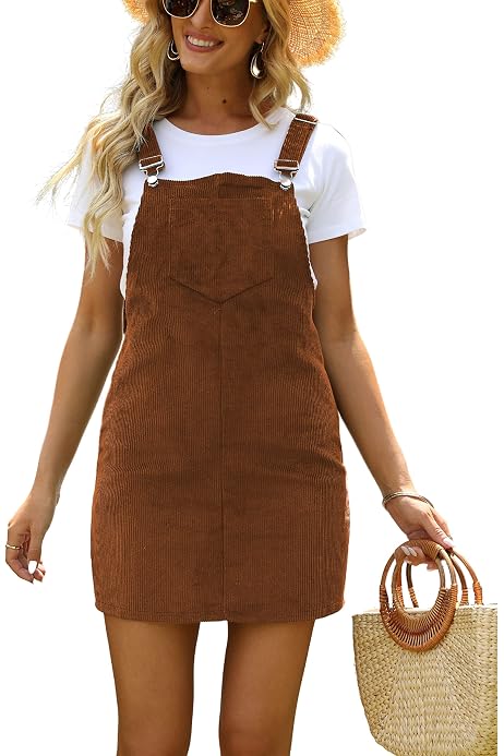 Strap Pockets Corduroy Overall Dress 