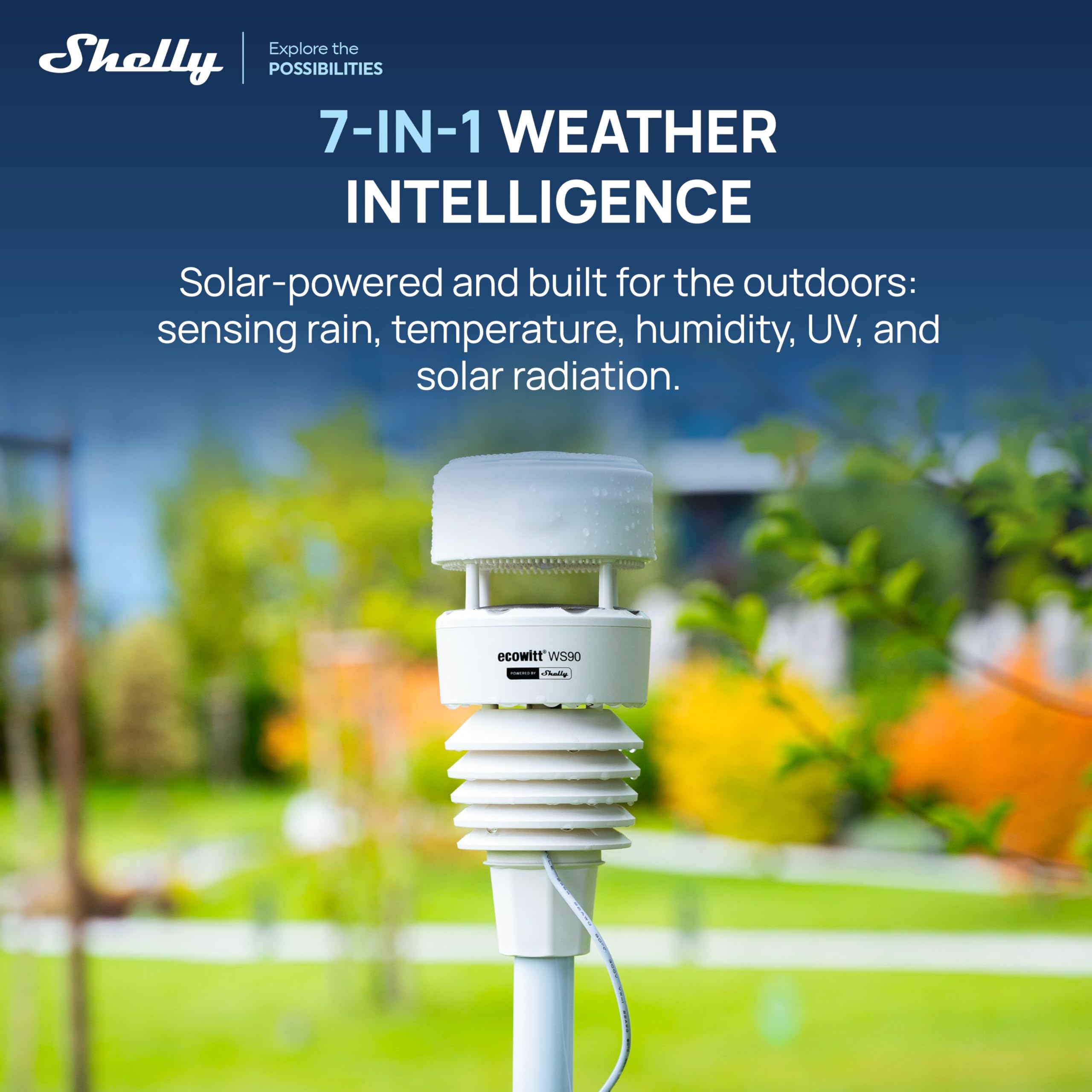 Ecowitt WS90 Powered by Shelly - Bluetooth & Zigbee 7-in-1 Smart Wetterstation, Smarte Bewässerung & Gartenbau, UV- & Solarstrahlungsmessung, Haptische Regenmessung, IPX5, Shelly Smart Control App 6