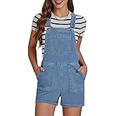 luvamia Jean Overalls for Women Shorts Bib Adjustable Straps Side Zip Stretchy Denim Rompers Casual Summer Shortalls