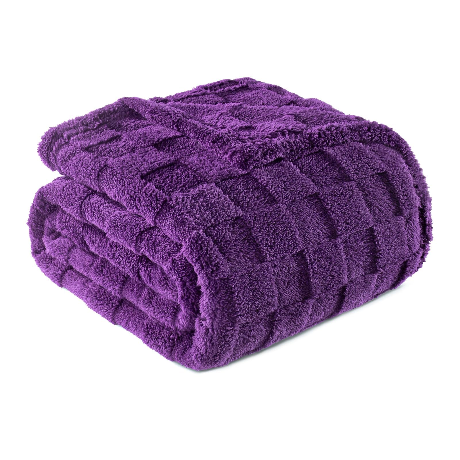 Exclusivo Mezcla Fleece Throw Blanket for Couch,Super Soft and Warm Lightweight Checkered Pattern Blankets for All Seasons, 127x152 CM, Purple