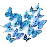 OPSEAM 3D Butterfly Wall Decor Butterfly Decorations Stickers with Magnets | 24 PCS Blue,12 Styles Double Layer Butterfly for Classroom Decoration,Locker Refrigerator, Reusable,Waterproof