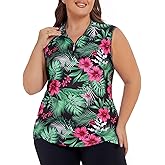 Koscacy Women's Plus Size Sleeveless Golf Tennis Polo Shirts Zip Up Dry Fit Workout Tank Tops Athletic Shirt
